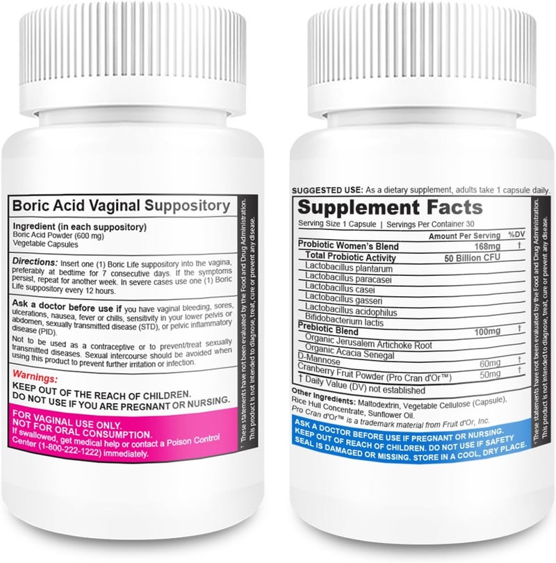 NutraBlast حزمة تحميلات حمض البوريك المهبلية مع البروبيوتيك المهبلية | تدعم التحكم في الروائح | الصحة الهضمية، صحة المسالك البولية والصحة الحميمة | تعزز التوازن الحميم الصحي (30 عدداً) - Image 2